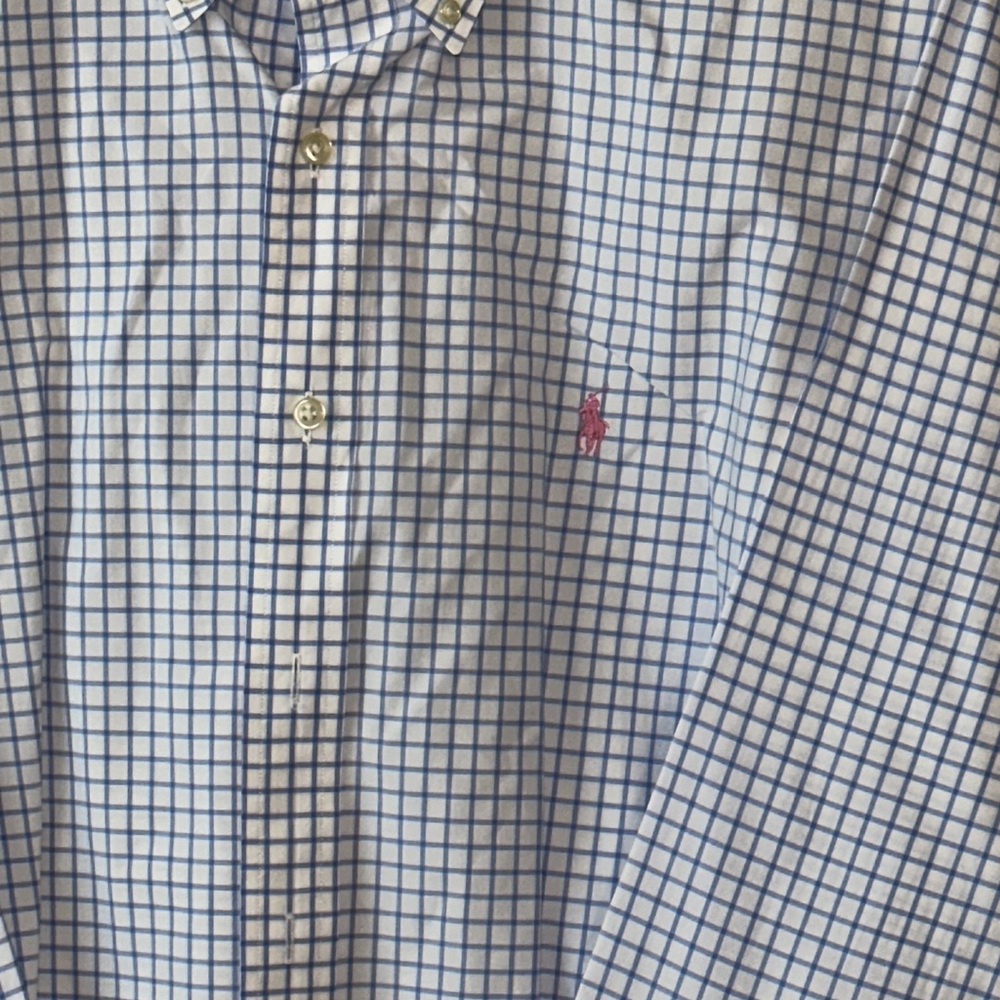 Ralph Lauren Slim Fit XXL button up Dress Shirt blue white checked - Picture 2 of 5